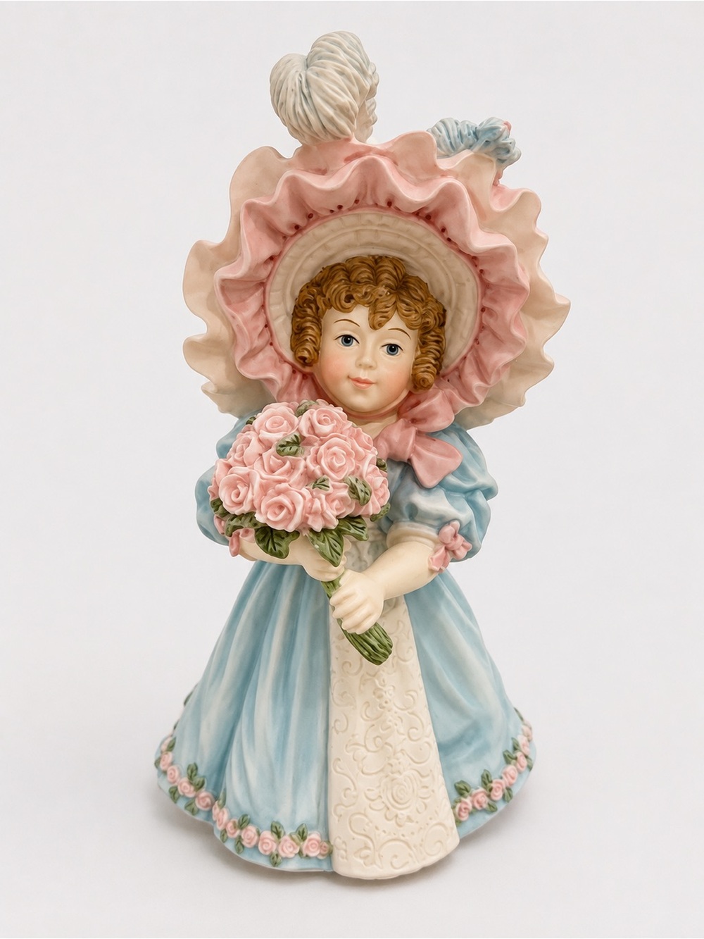 Maud Humphrey Bogart Porcelain Figurine Girl in Blue Dress with Pink Bonnet